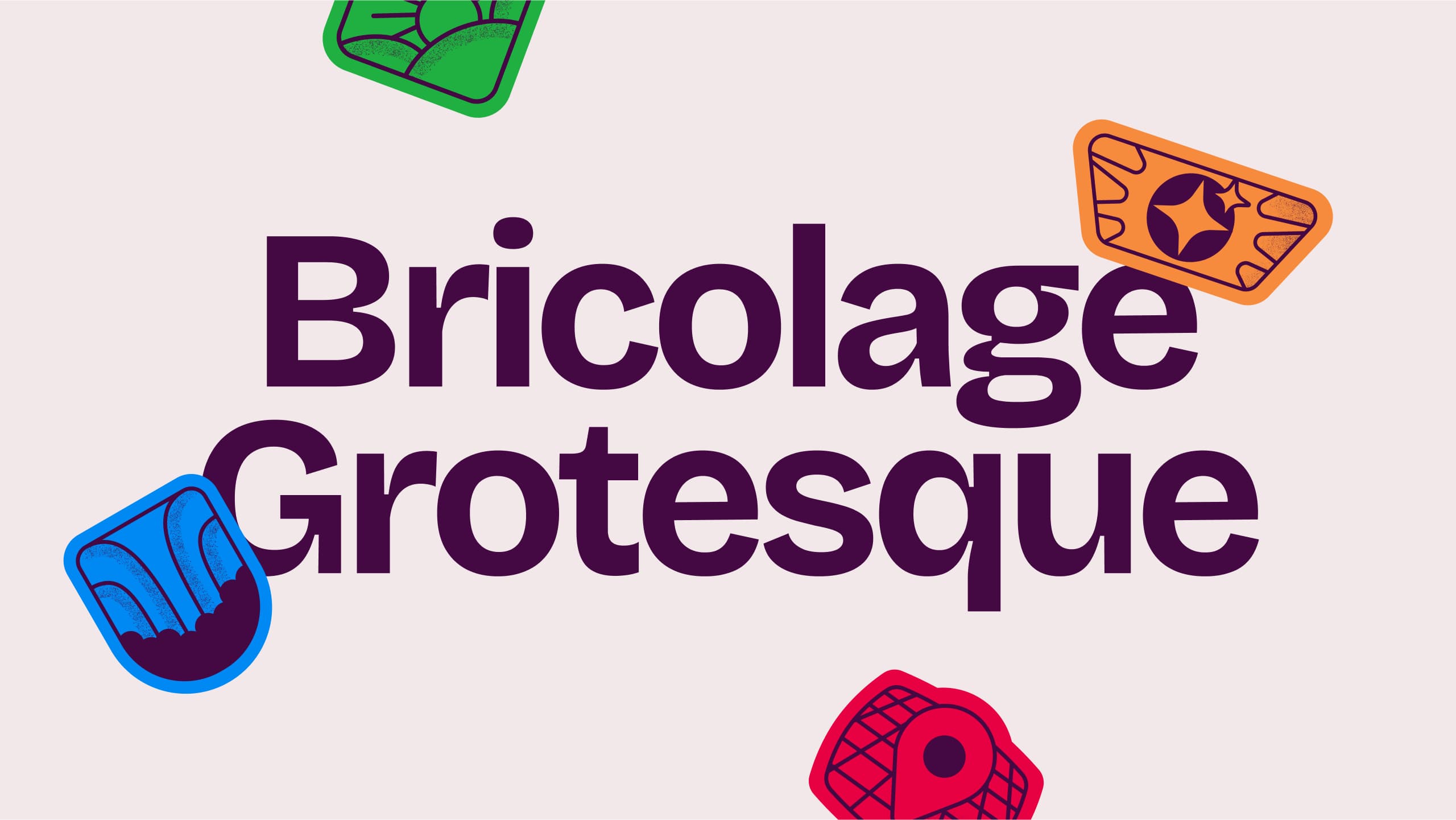 Eventrise brand typography showcase featuring Bricolage Grotesque typeface with colorful sticker accents
