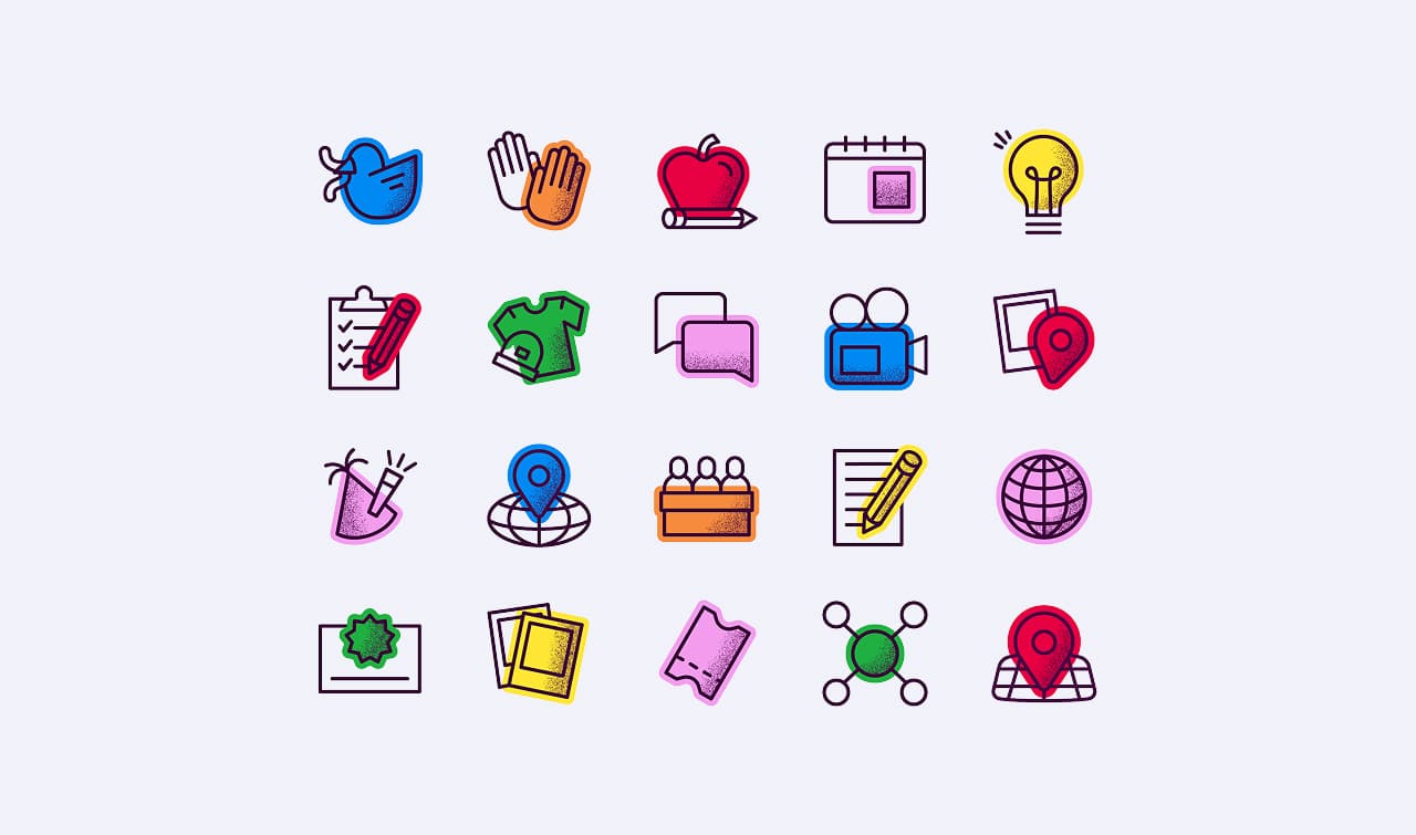 Eventrise animated custom icon illustration set featuring colorful event-themed icons
