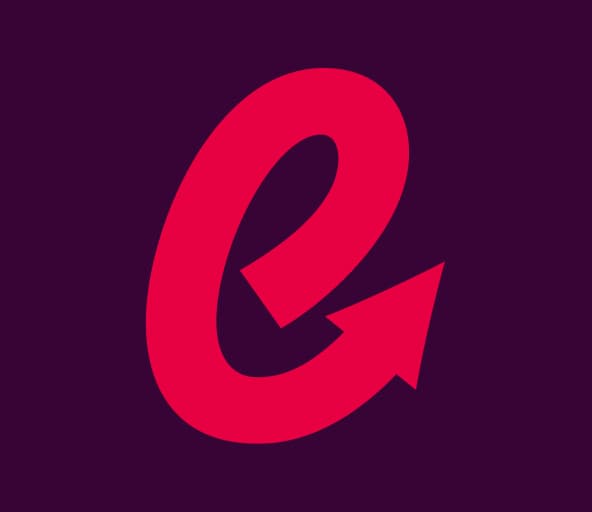 Eventrise logomark — stylized pink "e" with arrow on dark purple background