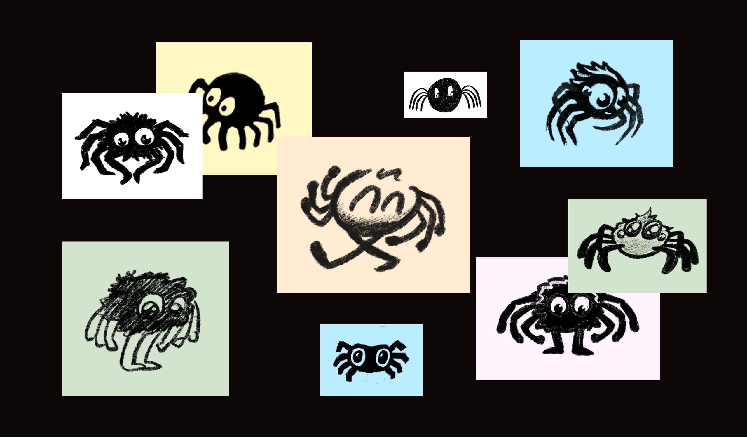 Geomi character illustration collection on dark background