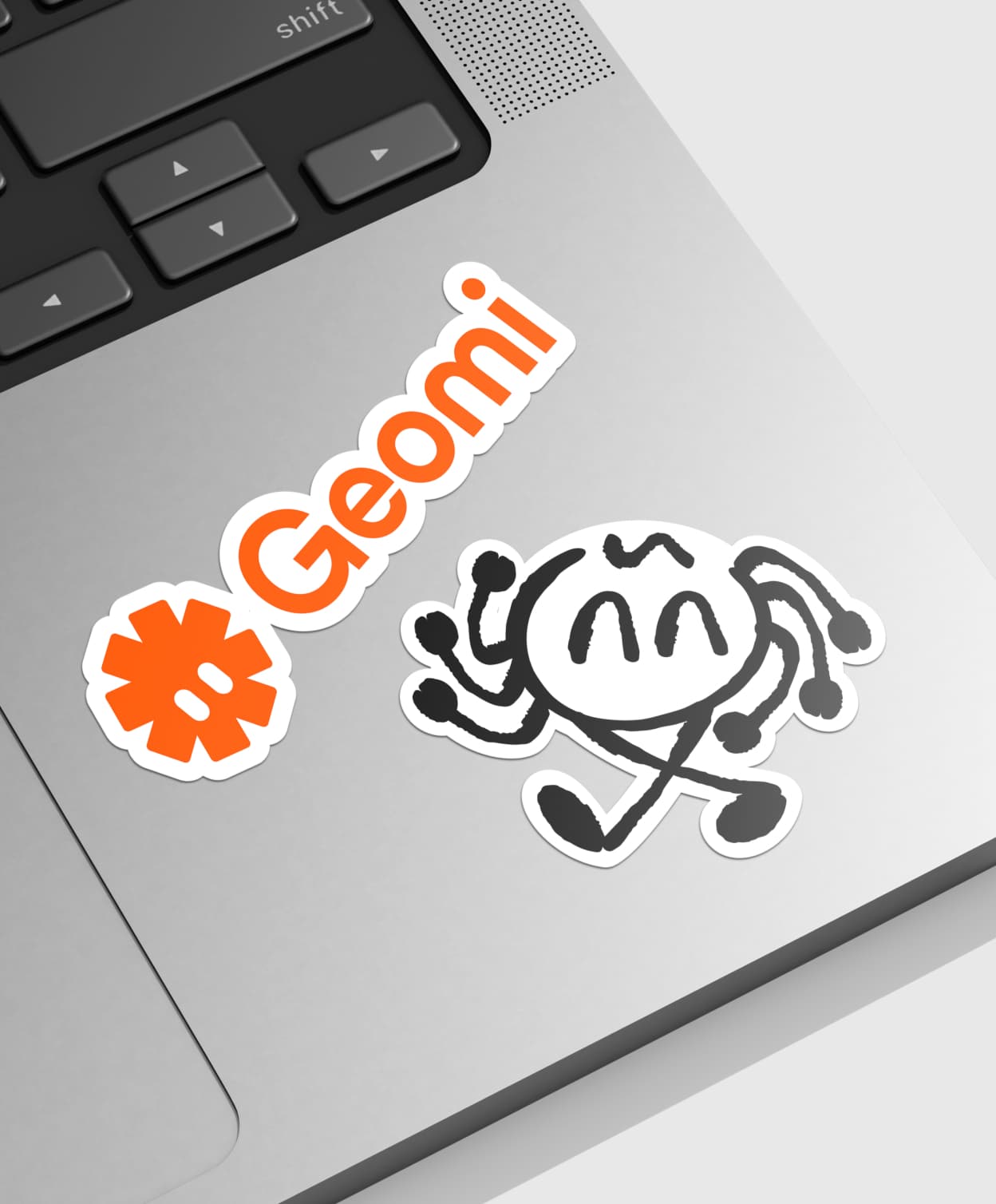 Geomi branded laptop stickers and merchandise