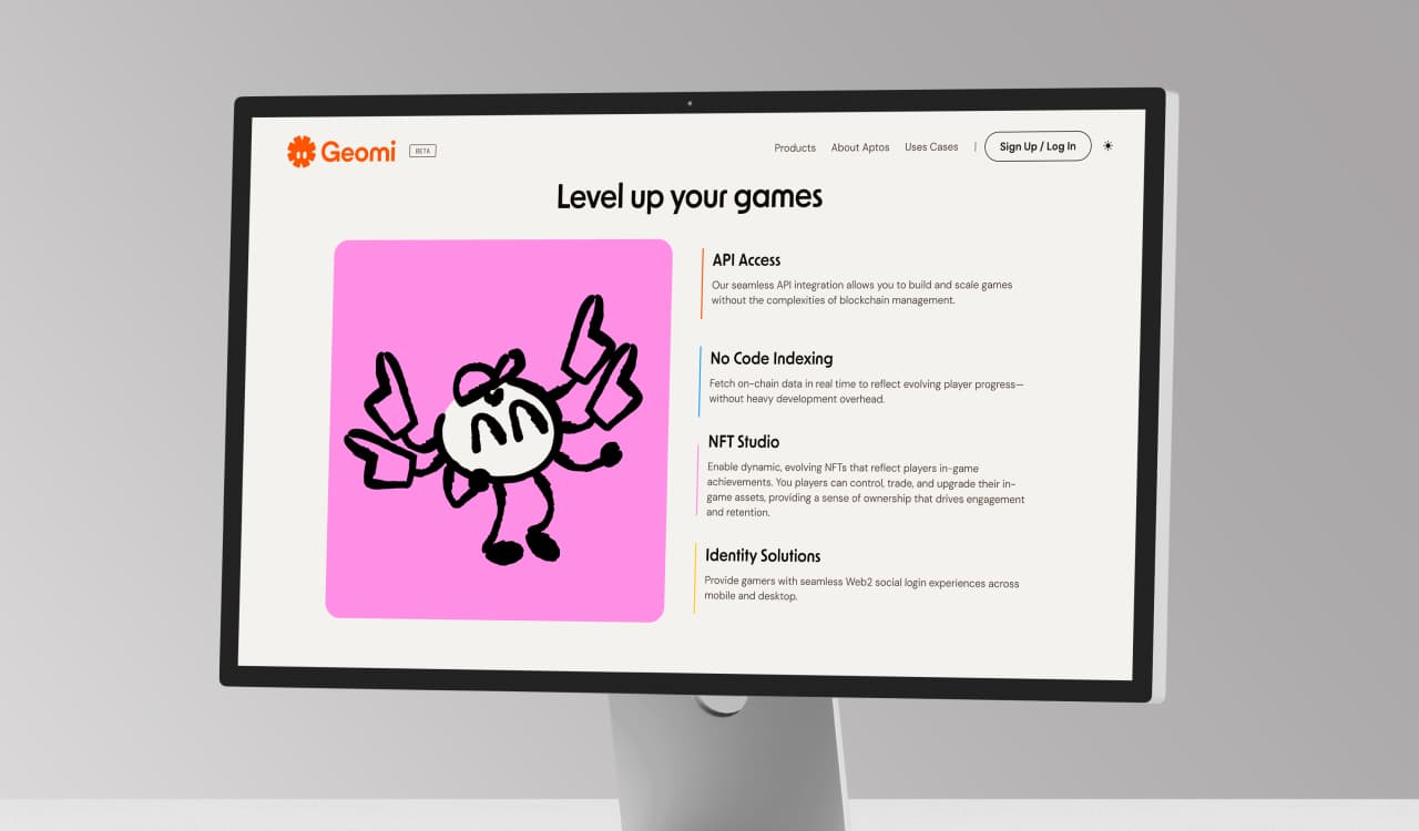 Geomi website and mobile app displayed on multiple device mockups