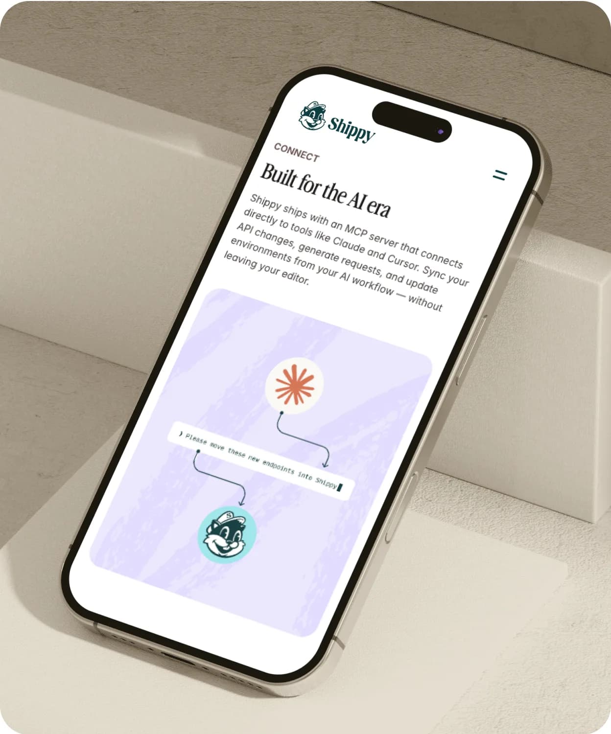 The Shippy app on a phone, showing a workflow built for the AI era
