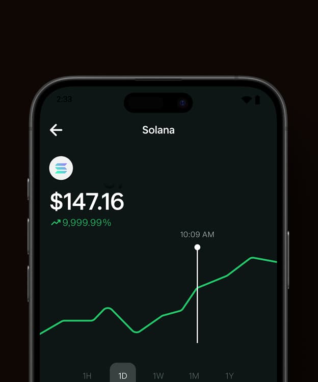 Solana price chart on Seeker device showing portfolio tracking interface