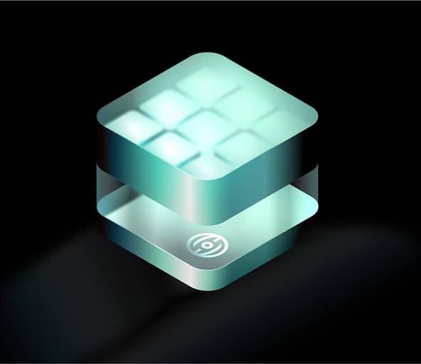 Solana Seeker 3D dApp icon cube rendered in glowing teal on a dark background