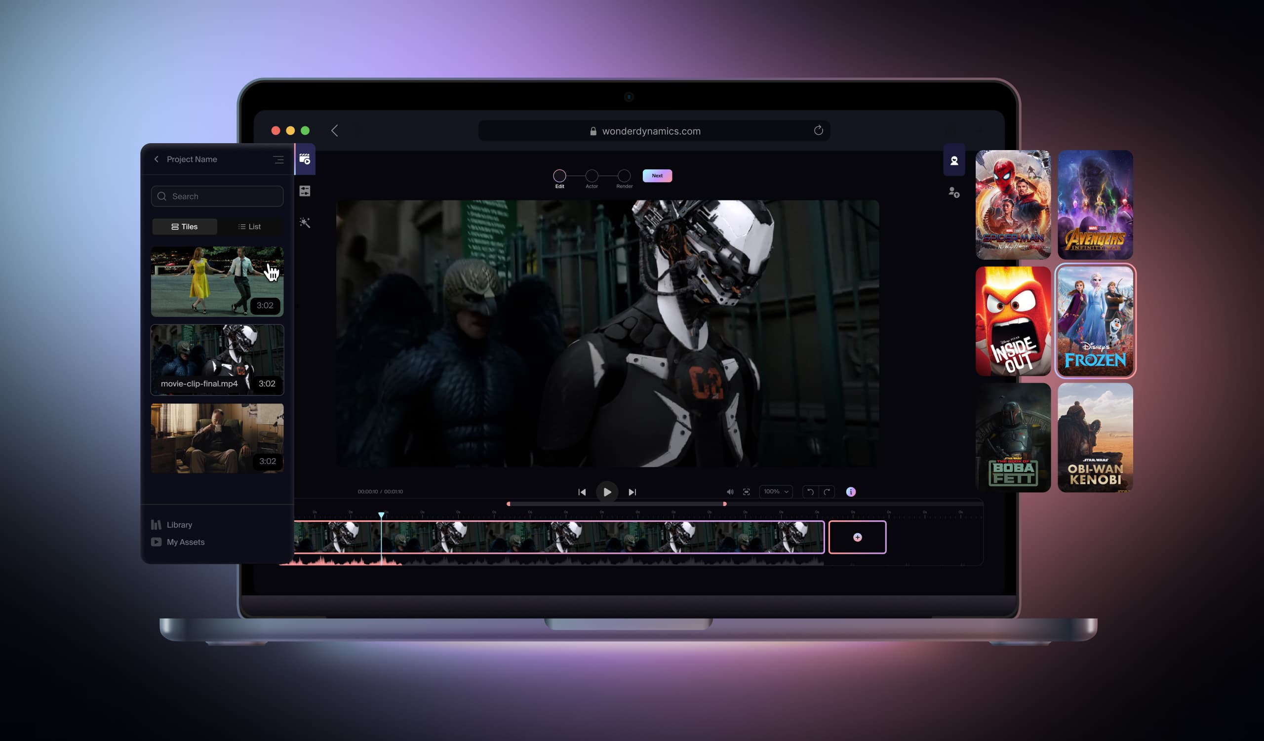 Wonder Dynamics AI VFX product interface designed by Heyo